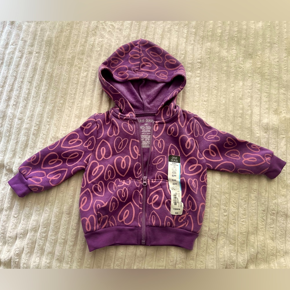 Okie dokie (Valentines day) zip up sweatshirt size 3-6M